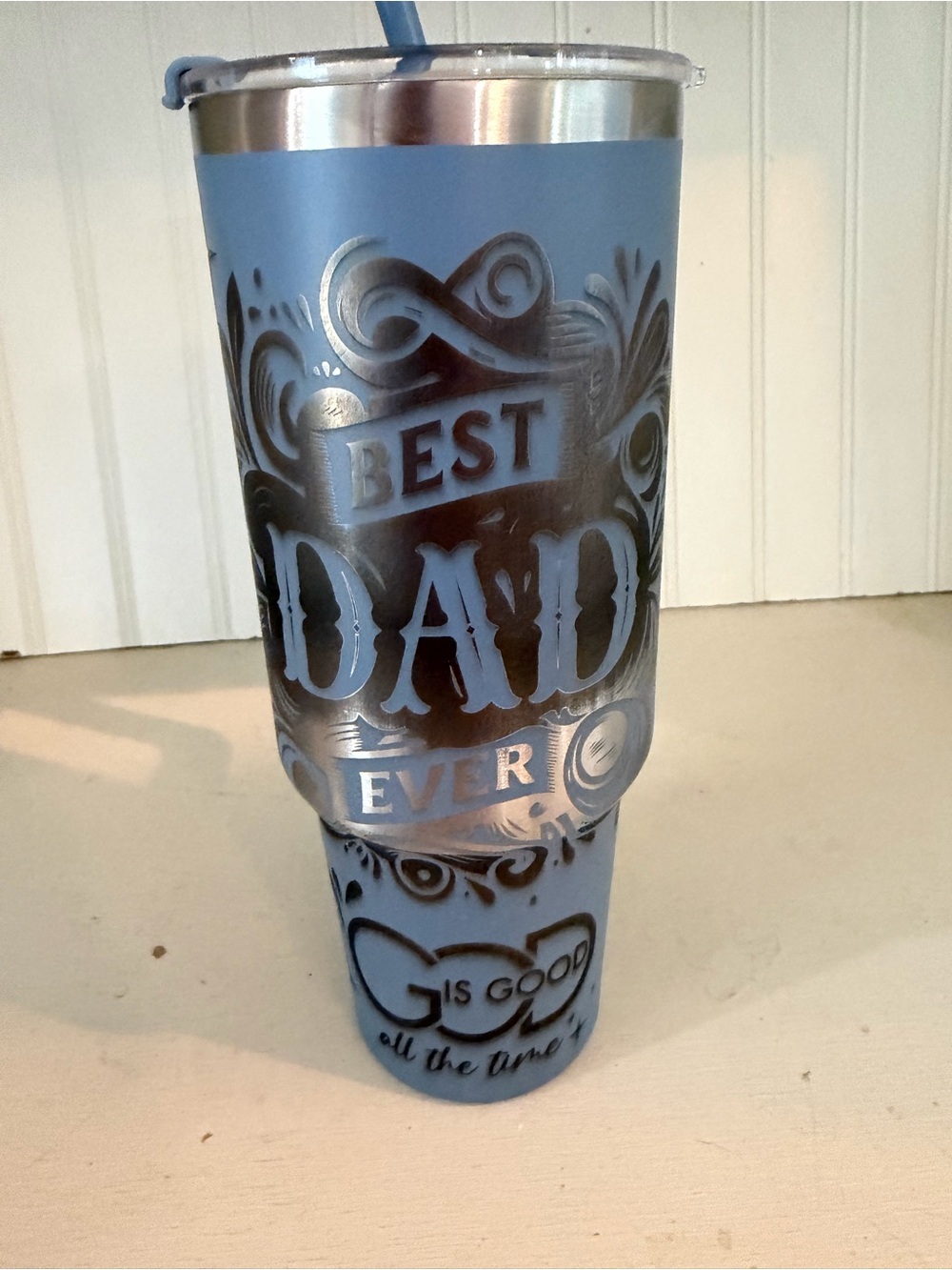Best Dad Ever Blue Stainless Steel Christian Tumbler - Perfect Father's Day Gift
